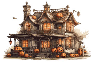 Ghostly Haunted House. vector haunted house on a hill. vector and illustration 