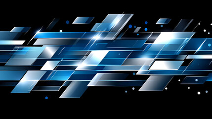 Abstract design featuring dynamic blue and silver geometric shapes on a black background, ideal for modern graphic use or digital presentations