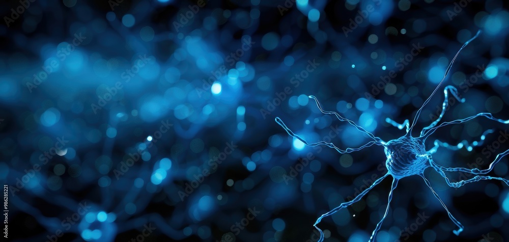 Poster Abstract representation of neural networks in blue tones, symbolizing connectivity and technology in the digital age.