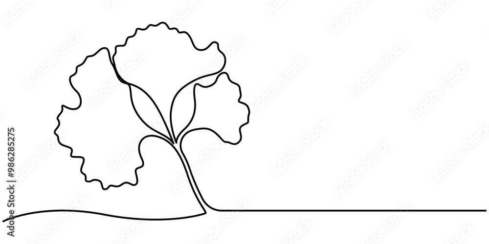 Poster ginkgo leaf continuous line drawing with editable stroke, ginkgo leaf with abstract blue shape. cont
