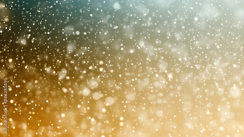 Poster captivating golden and teal bokeh background featuring shimmering particles gently floating in a dre