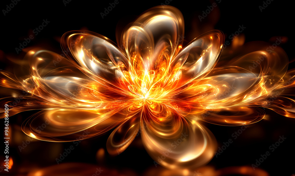 Aufkleber radiant golden flower abstract design with swirling light patterns on a dark background