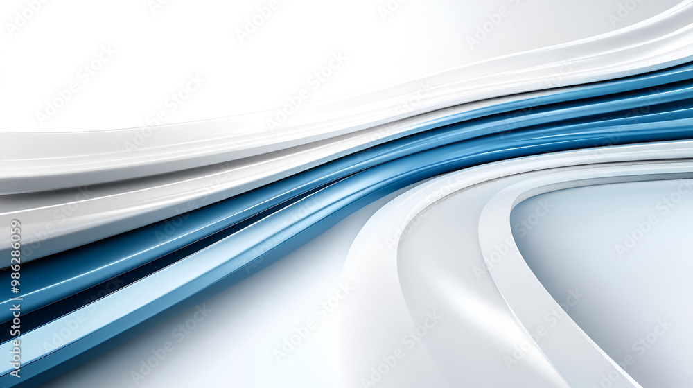 Poster abstract design with flowing blue and white curves creating a modern and sleek background suitable f