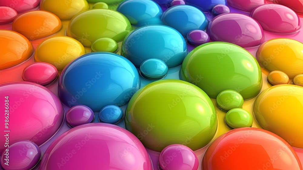 Poster colorful abstract bubbles scattered across a vibrant background in a bright and playful design