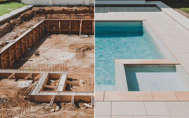 Before and after pool construction, pool renovation and building