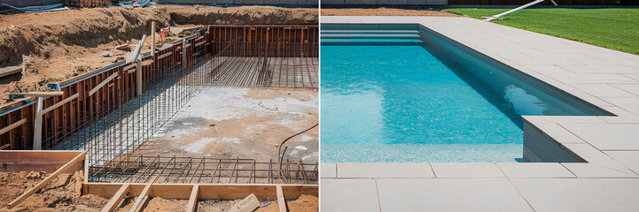 Before and after pool construction, pool renovation and building