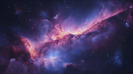 Fototapeta premium A stunning cosmic nebula displays vibrant colors and swirling gases in deep space, showcasing the beauty of the universe's formation