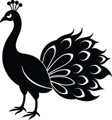Fototapeta premium Peacock silhouette vector art with smooth illustration, solid black peacock with no background design.