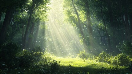 Obraz premium Sunbeams Piercing Through a Dense Forest Canopy