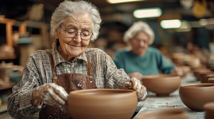 Embracing Creativity Together - Seniors Engaged in Pottery Class During Retirement