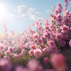 Obraz premium pink and white tulips pink cherry blossom in spring pink cherry blossoms flowers in the garden