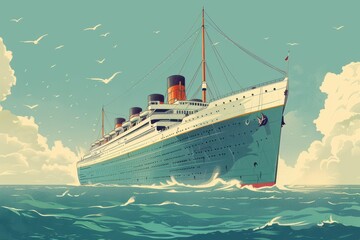 A large cruise ship is sailing in the ocean