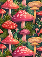Colorful Mushroom Illustration Seamless Pattern
