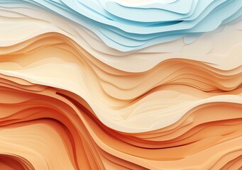 Abstract 3D Wavy Background In Orange White And Blue Tones