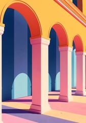 Fototapeta premium Abstract Colorful Arched Hallway with Pillars
