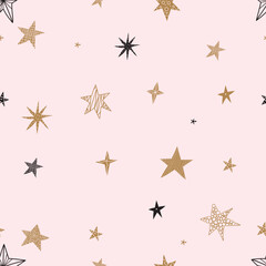 Cute gold stars. Seamless vector pattern. Seamless pattern can be used for wallpaper, pattern fills, web page background, surface textures.