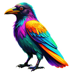 Fototapeta premium Colorful raven with vibrant feathers and glowing eyes against