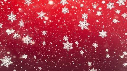 Christmas background with sparkling golden snowflakes and snow. Merry Christmas greeting card illustration on red background