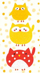 Cute Yellow Owls with Red Polka Dots