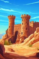 Ancient Stone Castle with Towers on a Cliff