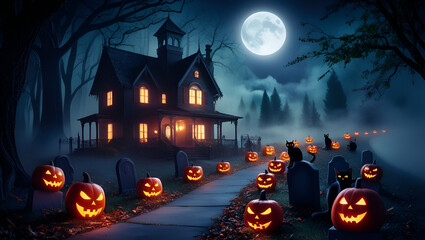 Halloween background with pumpkin Whispers of the Fog: Halloween Night