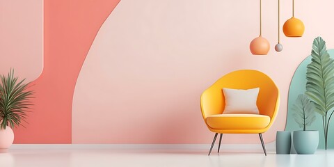 Modern Living Room with Yellow Chair and Pastel Colors