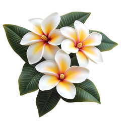 Obraz premium three plumeria flowers isolated on transparent background Generative Ai.