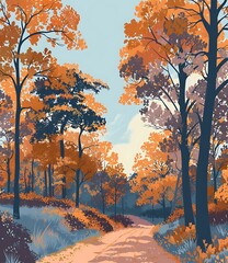 Autumn Forest Path Illustration