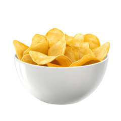 white bowl with crispy potato chips isolated on transparent background Generative Ai.

