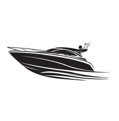 Racing Boat Vector. Black and white Racing Boat logo design vector on white background.