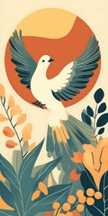Obraz premium Abstract Bird Illustration with Floral Design