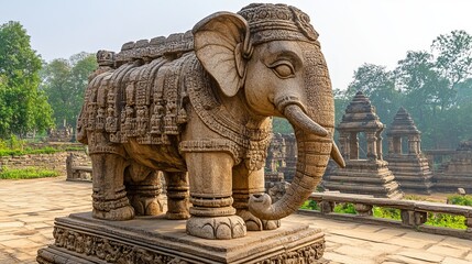Big stone elephant statue at the Konark Sun Temple, Odisha, India, Asia