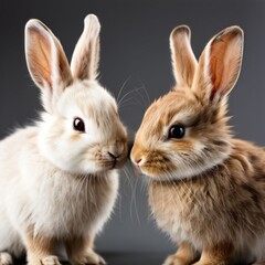 Obraz premium Extremely fluffy and cute rabbits with long floppy ears. Generated by AI.