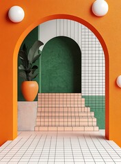 Abstract Archway With Stairs And Plant