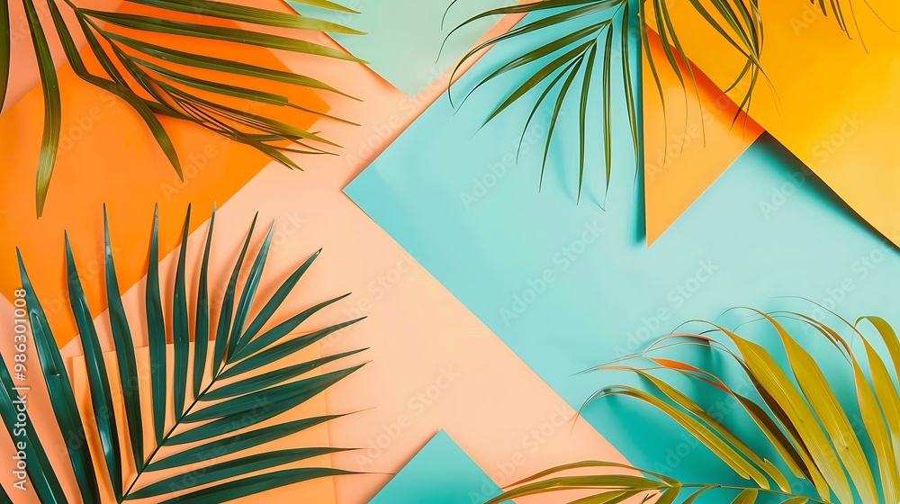 Canvas Prints Tropical Palm Leaves Minimalist Summer Background