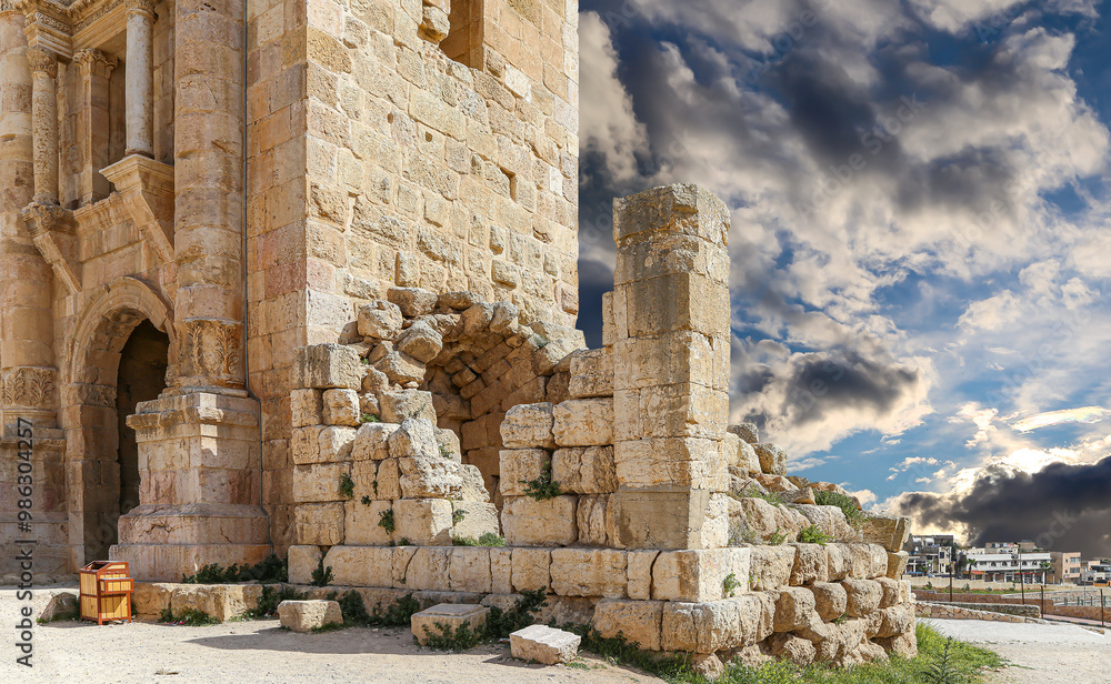 Wall mural arch of hadrian in gerasa (jerash)-- was built to honor the visit of emperor hadrian to jerash in 12