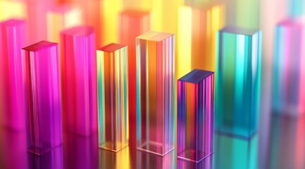 Obraz premium Colorful transparent geometric shapes arranged in a vibrant display for artistic effect