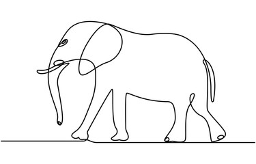 Continuous line of walking standing elephant. Single one line art of wild elephant. Vector illustration, elephant one line. Elephant with baby symbol. Continuous one line drawing. Logo of the elephant