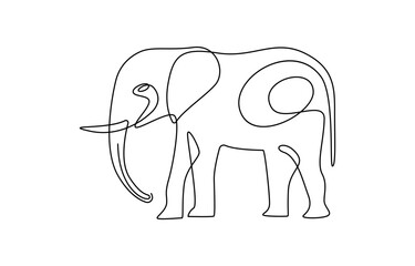 Continuous line of walking standing elephant. Single one line art of wild elephant. Vector illustration, elephant one line. Elephant with baby symbol. Continuous one line drawing. Logo of the elephant