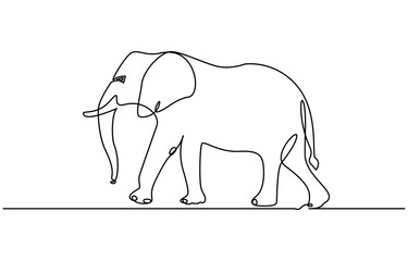 Continuous line of walking standing elephant. Single one line art of wild elephant. Vector illustration, elephant one line. Elephant with baby symbol. Continuous one line drawing. Logo of the elephant