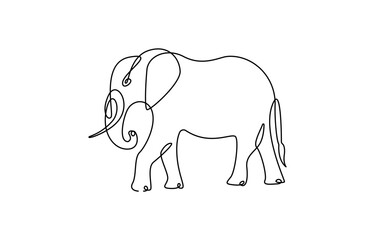 Continuous line of walking standing elephant. Single one line art of wild elephant. Vector illustration, elephant one line. Elephant with baby symbol. Continuous one line drawing. Logo of the elephant