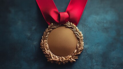 Elegant golden mirror with a red ribbon against a teal background for holiday decoration