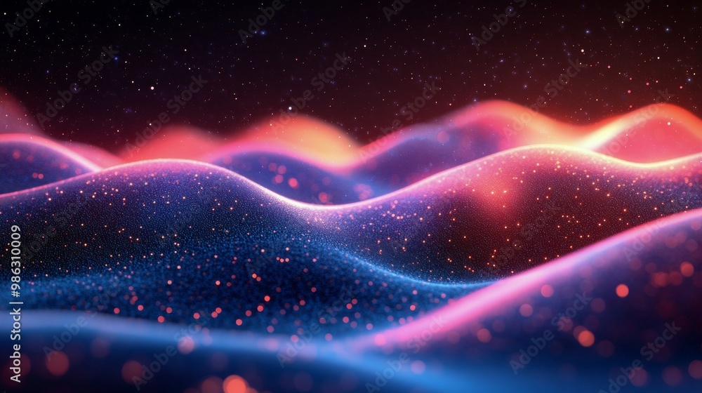 Poster colorful waves of light undulate gracefully against a dark background, creating a mesmerizing effect