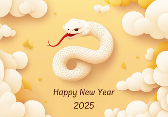 Obraz premium 2025年賀状 白蛇のイラスト