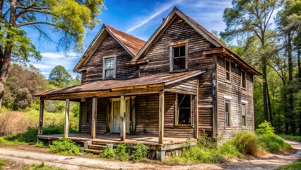 Obraz premium Old abandoned wooden house with warning sign and company buying for cash, Atlanta USA