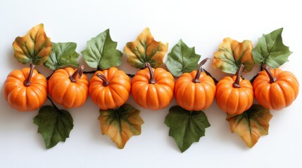 Colorful Halloween decorations featuring smiling pumpkins and autumn leaves on display