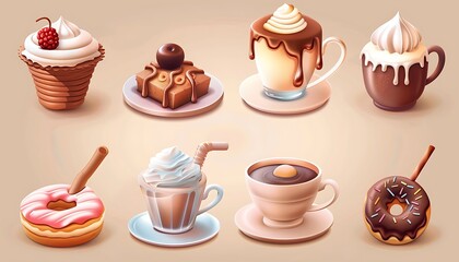 Sweet food. 3d vector icon set. Cake ice