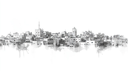 Fototapeta premium Kismayo, Somalia, black and white pen pencil hand-drawn effect drawing illustration for travel poster, card, wallpaper, backdrop or banner. Modern, clear, artistic and simple