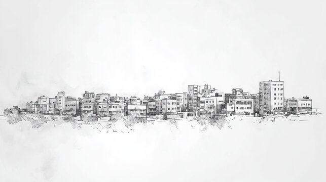 Kismayo, Somalia, black and white pen pencil hand-drawn effect drawing illustration for travel poster, card, wallpaper, backdrop or banner. Modern, clear, artistic and simple