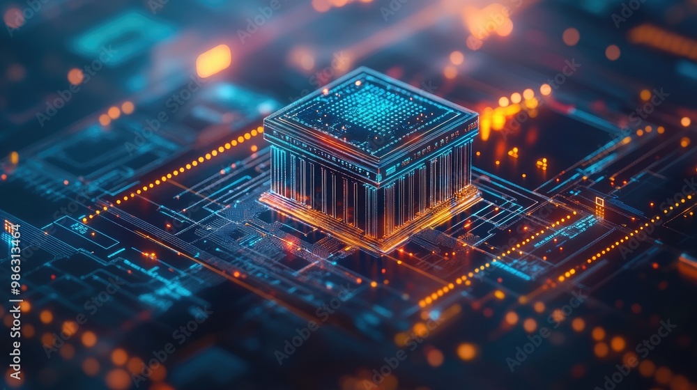 Poster a digital bank interface connected to a cloud network, symbolizing secure online banking and commerc